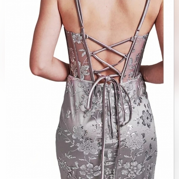 Dear Moon Silver Glitter Mesh Gown Size 0 - Picture 5 of 16